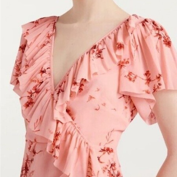 Cinq A Sept Fleur Sheila Ruffle Wrap Midi Dress In Pale Rose Multi Size 6 - Picture 2 of 12